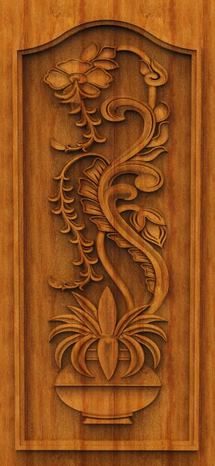 3D DOOR - OAK-85 Floral Vase Elegance Intricate Carved Wood Relief Model
